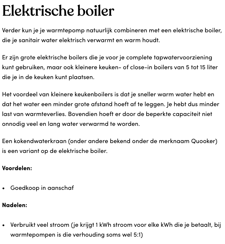 Een Nederlandstalig artikel over elektrische boilers. Voordelen en nadelen worden genoemd.